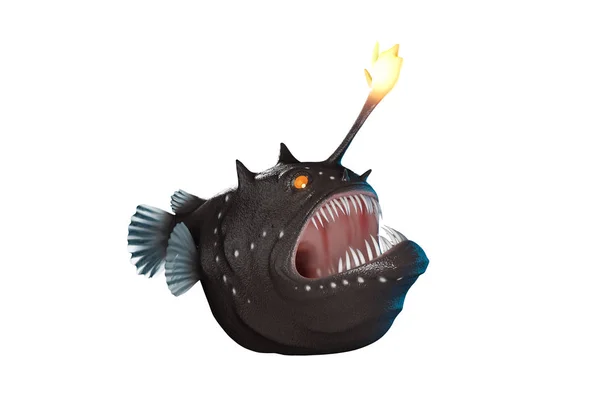 Frente de renderização 3d de estilo cartoon Anglerfish com grande montagem um — Fotografia de Stock