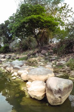 Vahşi kayalık nehrin güzelliği, dağlardan akan sular Biting, Ponorogo, Doğu Java, Endonezya köyü