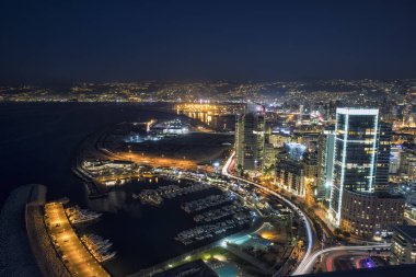 Hava gece atış Beyrut Lübnan, Beyrut şehir Beyrut şehir scape