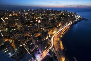 Hava gece atış Beyrut Lübnan, Beyrut şehir Beyrut şehir scape