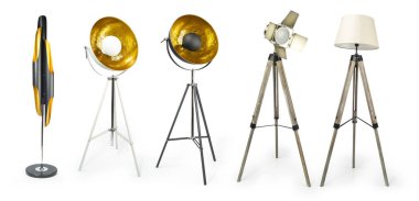 Kırpma yolu ile beyaz izole Tripod ışık projektör kümesi dahil, projektörler izole dekoratif ışık