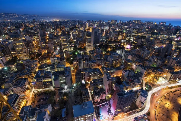 Aerial night shot of Beirut Lebanon , City of Beirut, Beirut city scape — Stock Photo, Image