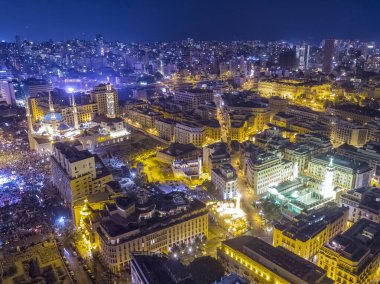 Aerial Drone Night shot of Downtown Beirut, Lebanon. clipart