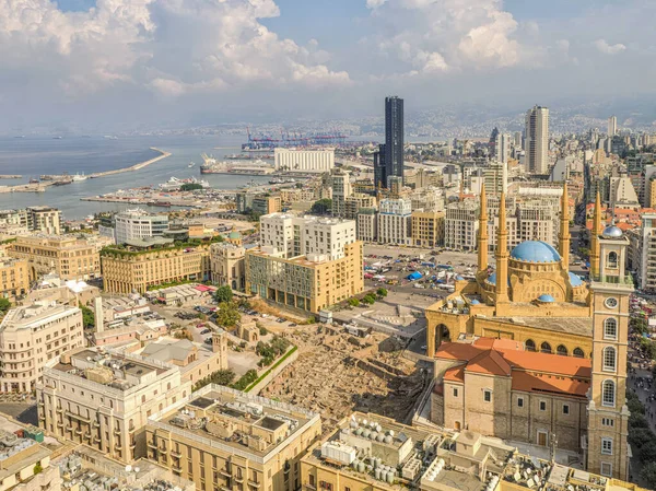 Noche Aérea Rodaje Del Centro Beirut Líbano Durante Protesta Contra —  Fotos de Stock