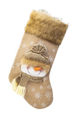 Beyaz arka planda izole edilmiş Noel çorabı, kırpma yolu dahil 