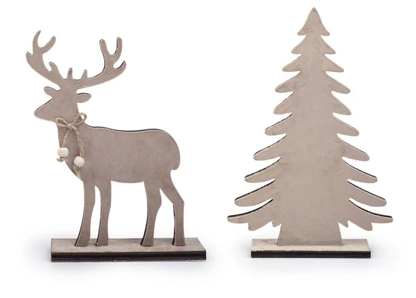 驯鹿和圣诞树设计元素隔离在白色背景下 包括修剪路径 — 图库照片
