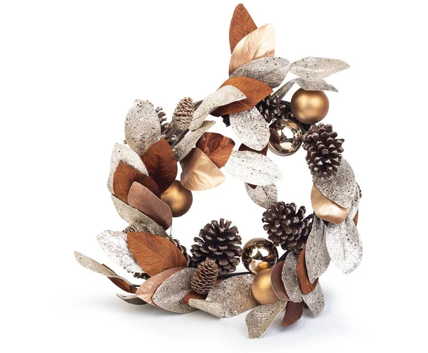 Christmas Decoration Rustic Garland Pine Cone Isolated White Clipping Path — Stock Photo, Image