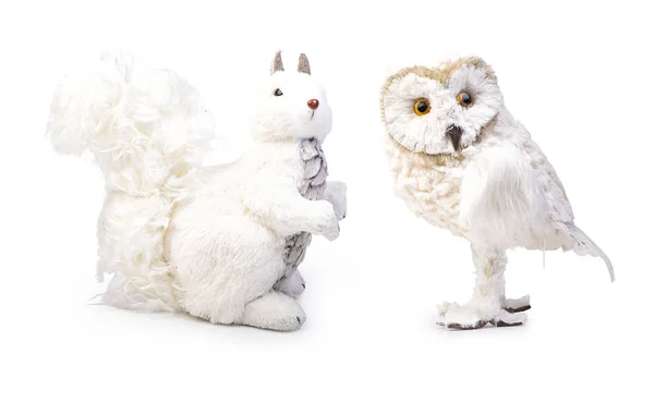 Tavşan Baykuşun Noel Dekoratif Unsurları Beyaz Renkte Izole Edilmiş Kırpma — Stok fotoğraf