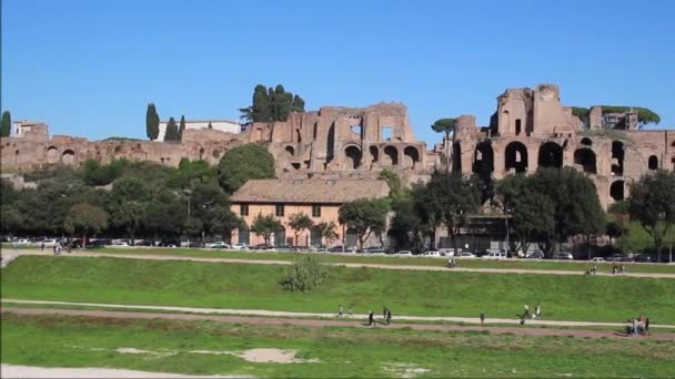 Circo Massimo ve Roman Forum Palatine Tepesi'ndeki kalıntıları — Stok video