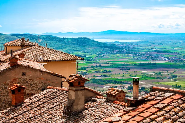 Vista do Val di Chiana, na Toscana, Itália — Fotografia de Stock