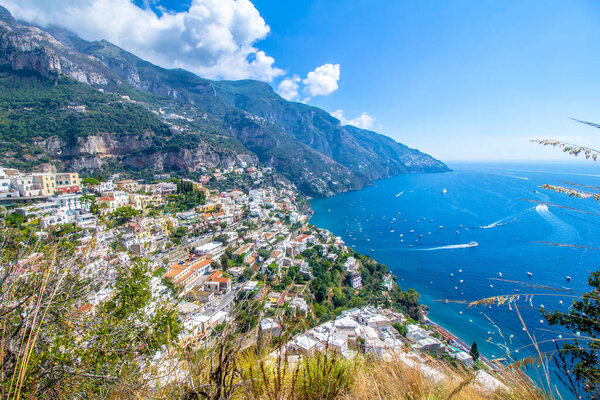 Panoramic view of Positano, famous village in the Amalfi Coast, Italy