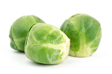 Beyaz arka plan üzerinde taze brussel lahanası