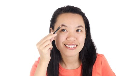 Makyaj Asyalı kadın, kaş gülümseme ile yazmak