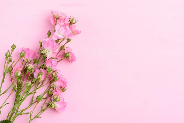 Vackra Rosa Rosor Bukett Rosa Bakgrund Med Kopia Utrymme — Stockfoto