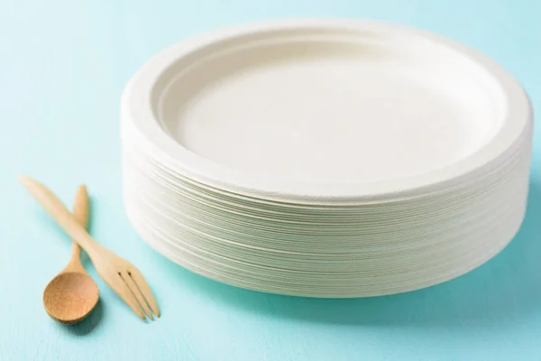 Stack Biodegradable Plate Compostable Plate Eco Friendly Disposable Plate Wooden — Stock Photo, Image
