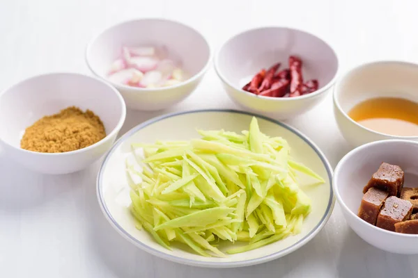 Тайские Продукты Питания Ингредиенты Рецепты Пряный Зеленый Салат Манго Tum — стоковое фото