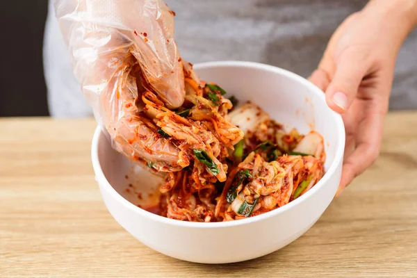 Kimchi Zelí Vaření Misce Ručně Korejské Jídlo — Stock fotografie