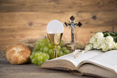 Ekmek ve şarap, kadeh ve ana bilgisayar Eucharist sembolü, 