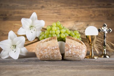 Ekmek ve şarap, kadeh ve ana bilgisayar Eucharist sembolü, 