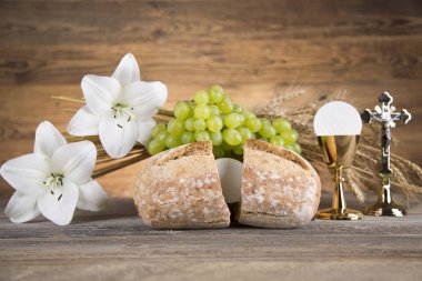 Ekmek ve şarap, kadeh ve ana bilgisayar Eucharist sembolü, 