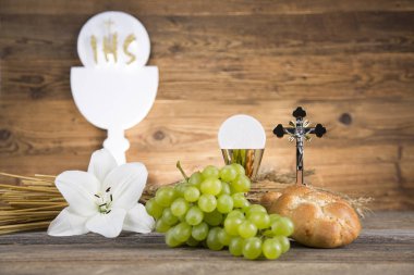 Ekmek ve şarap, kadeh ve ana bilgisayar Eucharist sembolü, 