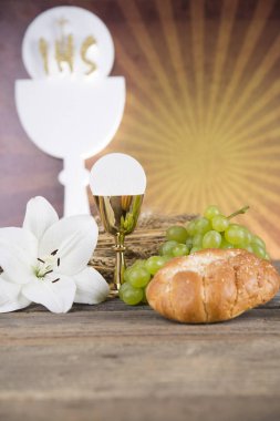 Ekmek ve şarap, kadeh ve ana bilgisayar Eucharist sembolü, 