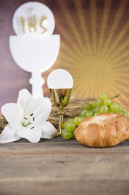 Ekmek ve şarap, kadeh ve ana bilgisayar Eucharist sembolü, 