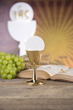 Ekmek ve şarap, kadeh ve ana bilgisayar Eucharist sembolü, 