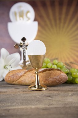 Ekmek ve şarap, kadeh ve ev sahibi, ilk comm Eucharist sembolü