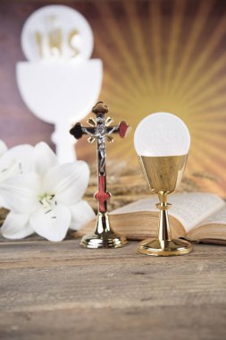 Ekmek ve şarap, kadeh ve ana bilgisayar Eucharist sembolü, 
