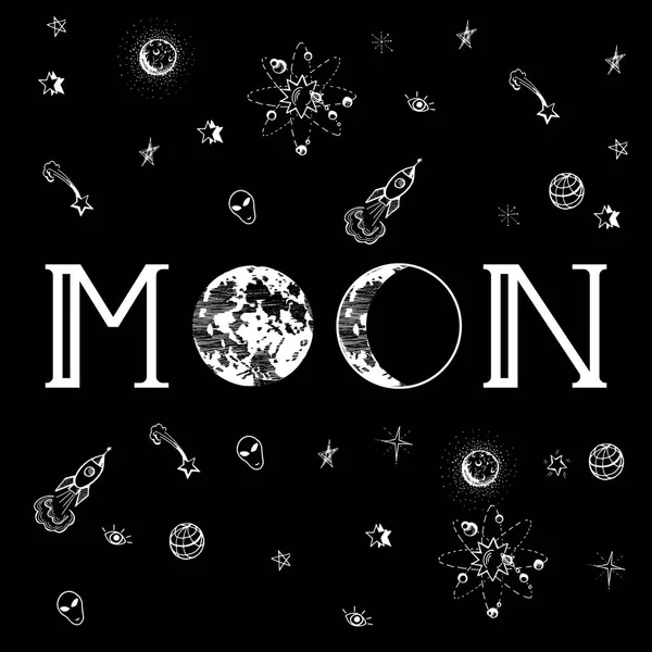 Inscription sur la lune avec deux lunes — Image vectorielle