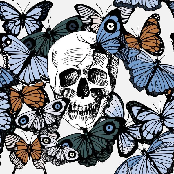 Crânio com borboletas — Vetor de Stock