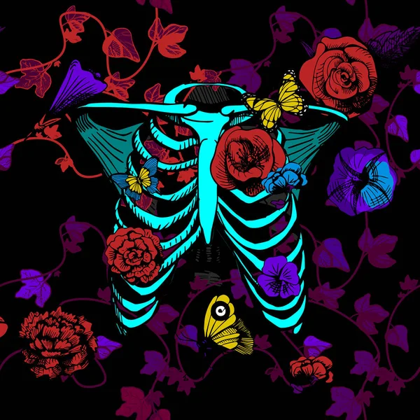 Warna neon ilustrasi tulang dada - Stok Vektor