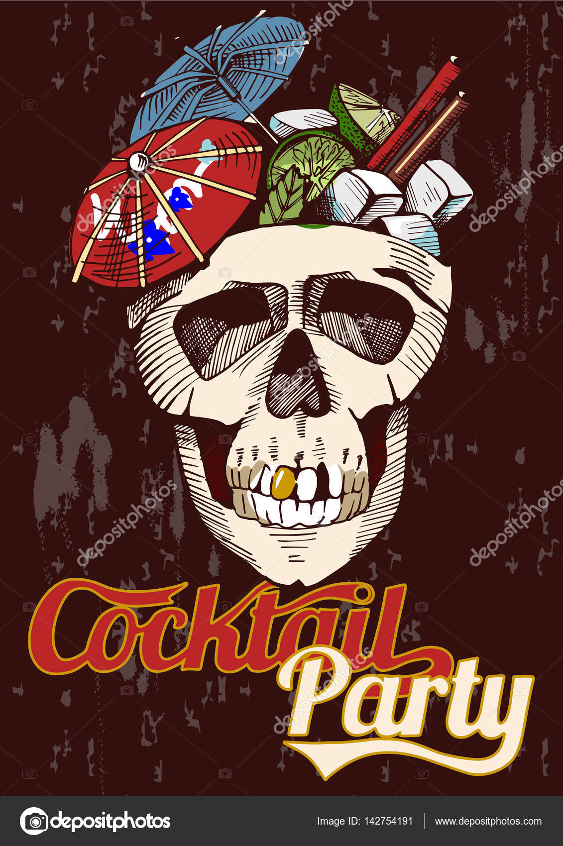 Party Poster With A Cocktail In A Skull Stock Vector Image By C Istryistry 142754191