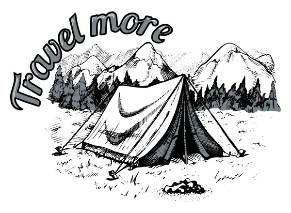 Tent in mountains — Stock Vector