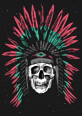 Skull in Native Americans headdress clipart