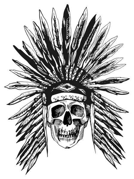Totenkopf in amerikanischer Kopfbedeckung — Stockvektor