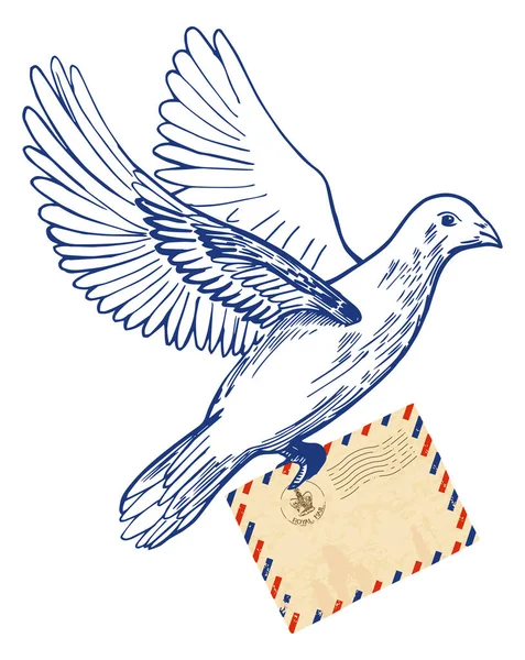 空気メールの封筒と郵便鳩 — ストックベクタ
