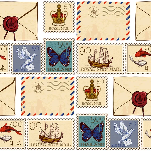 切手と封筒のシームレス パターン — ストックベクタ