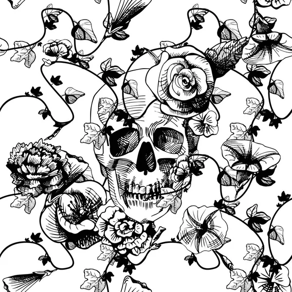 Calavera en flores — Vector de stock