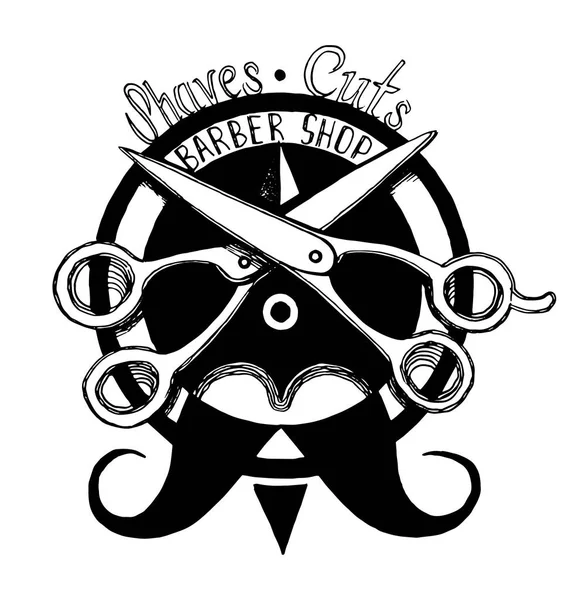 Tinta desenhada barbeiro loja emblema —  Vetores de Stock