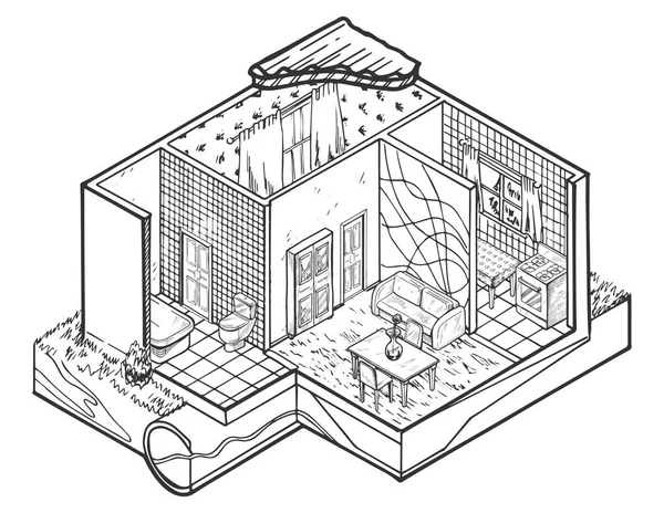 House interior hand drawn architecture illustration — Stock Vector