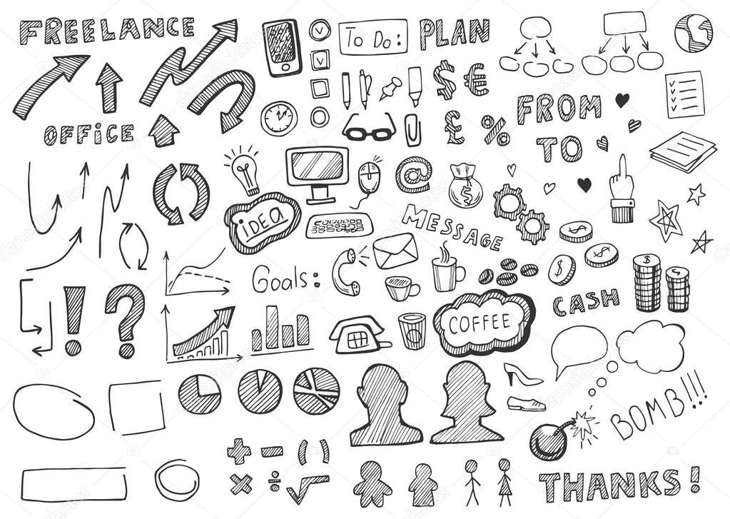 Hand drawn business elements set