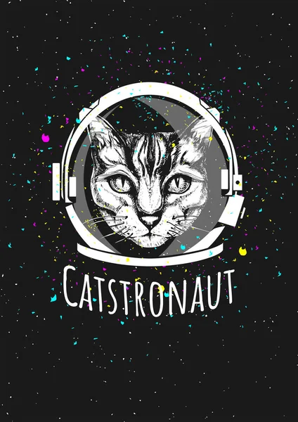 Astronauta gato en casco — Vector de stock