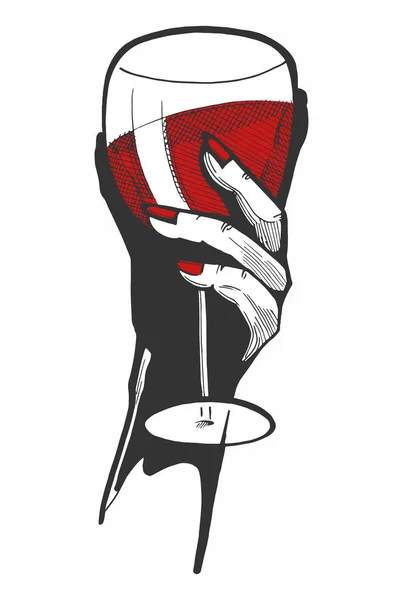 Mão com um copo de vinho tinto — Vetor de Stock