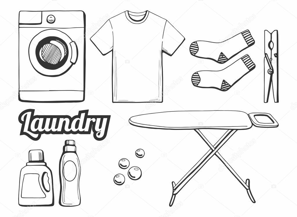 Imágenes: lavanderia para dibujar | Conjunto de iconos de lavandería