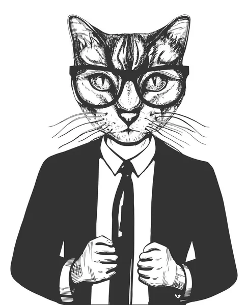 Chat en costume et lunettes — Image vectorielle