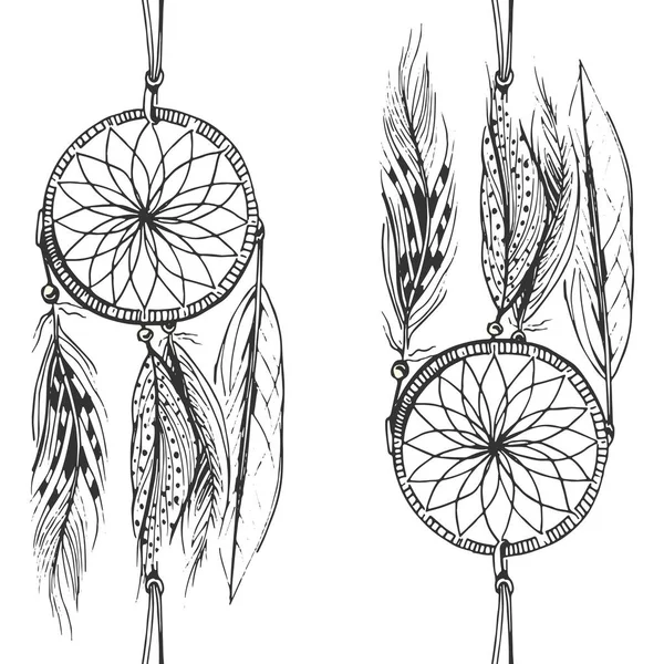 Vektorillustration Svart Och Vit Dreamcatcher Mönster Hand Dras Stil — Stock vektor