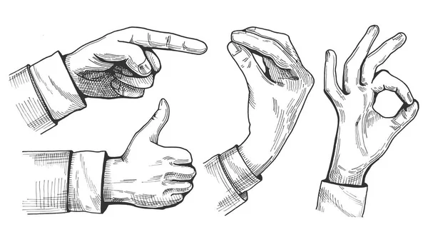 Una serie di gesti delle mani maschili — Vettoriale Stock