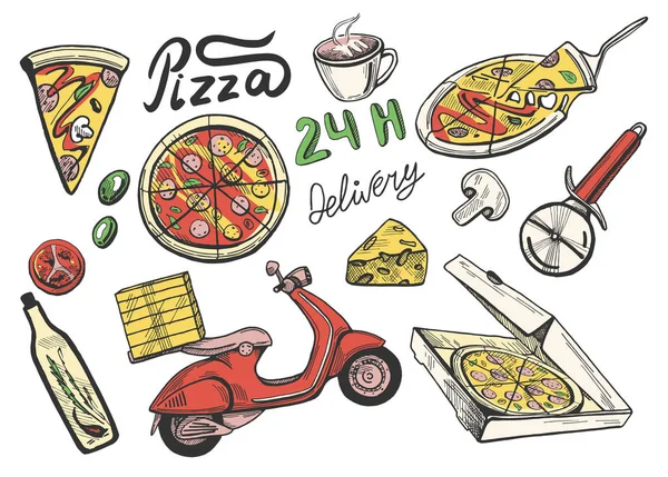 Livraison de pizza icônes ensemble — Image vectorielle